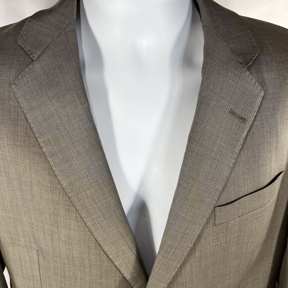 BROOKS BROTHERS BLAZER APPROX MENS 44 BEIGE BROWN TWO BUTTON WOOL SINGLE BREAST - Picture 2 of 12